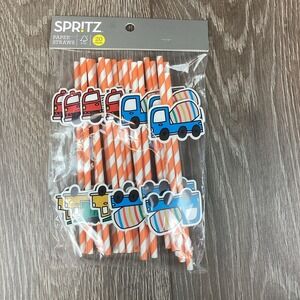 Kids Truck Novelty Straws Orange & White Stripe 20 Count‎ Straw Cupcake Toppers